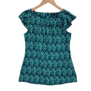 Banana Republic Navy and Green Patterned Blouse